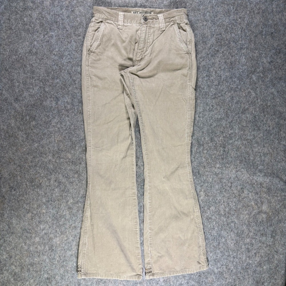 American Eagle y2K Corduroy Flare Pants Khaki Womens Size 10 Bootcut Embroidered